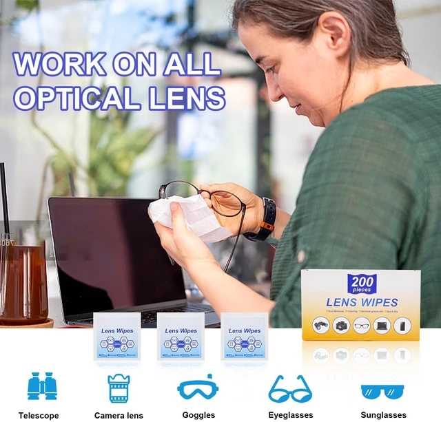 Alt view image 2 of 7 - Lens Wipes for Eyeglasses, Camera Lenses, Sunglasses, Mobile Phone Screens, Goggles - 200 Pieces (Individually Packed)