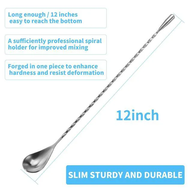 Alt view image 3 of 6 - 2 Pcs 12 Inch Stainless Steel Bar Mixing Cocktail Spoon with Spiral Pattern