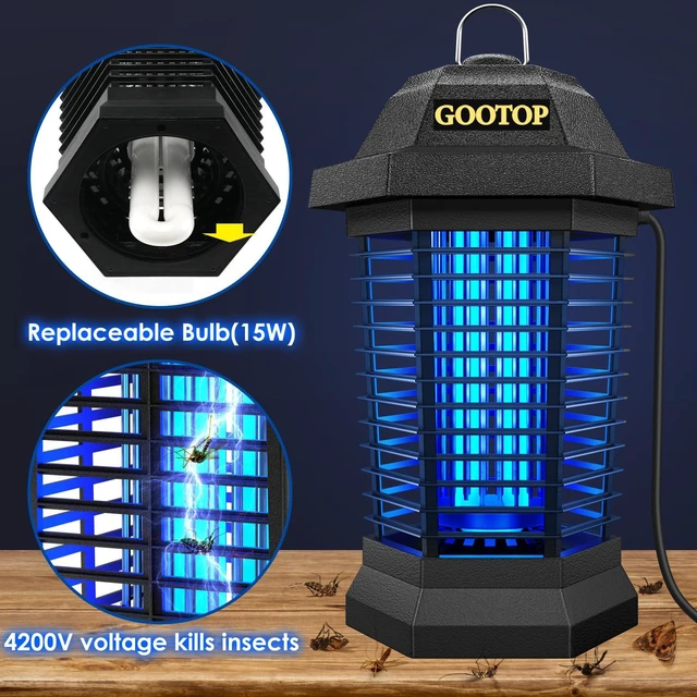 Alt view image 5 of 6 - GOOTOP Bug Zapper 4200V 3 Prong Plug Electric Fly Zapper Mosquito Killer Indoor Outdoor ABS Plastic Black