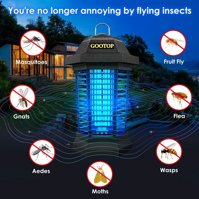 Alt view image 2 of 6 - GOOTOP Bug Zapper 4200V 3 Prong Plug Electric Fly Zapper Mosquito Killer Indoor Outdoor ABS Plastic Black
