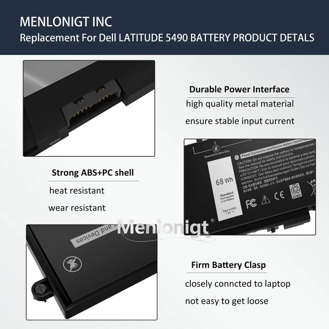 Alt view image 5 of 6 - GJKNX 68Wh Battery for Dell Latitude 5490/5480/5580/5590/5280/5288/5488/5591/5491/5495, E5480/E5580/E5490/E5590, Precision 15 3520/3530, GD1JP DY9NT 5YHR4 451-BBZG, 7.6V