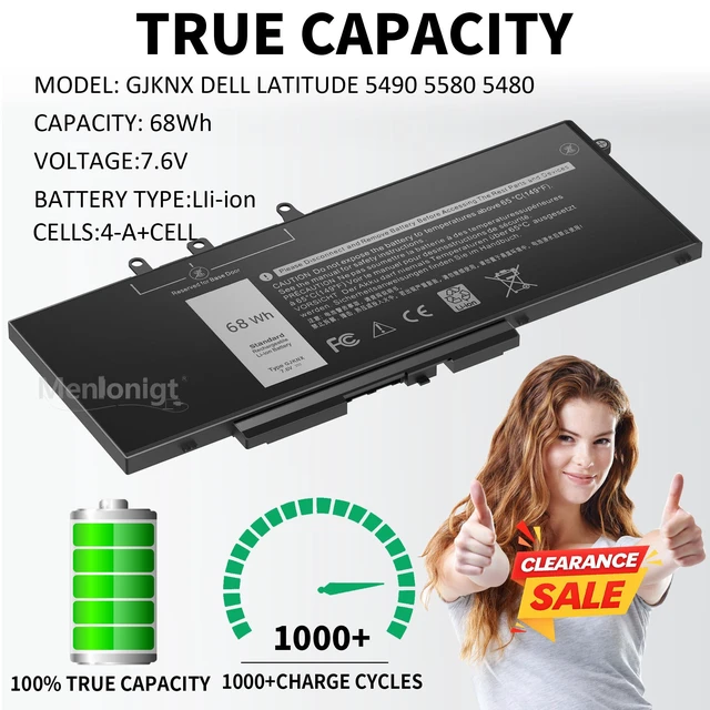 Alt view image 4 of 6 - GJKNX 68Wh Battery for Dell Latitude 5490/5480/5580/5590/5280/5288/5488/5591/5491/5495, E5480/E5580/E5490/E5590, Precision 15 3520/3530, GD1JP DY9NT 5YHR4 451-BBZG, 7.6V