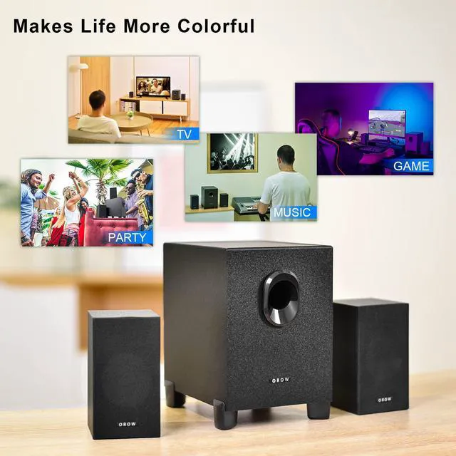 Alt view image 6 of 6 - OROW S211 USB-Powered 2.1 Multimedia Speaker System with Subwoofer, 16W Computer Speakers, Strong Bass, 3.5mm Audio Input, for PC/PS4/TV, Wooden