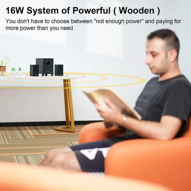 Alt view image 2 of 6 - OROW S211 USB-Powered 2.1 Multimedia Speaker System with Subwoofer, 16W Computer Speakers, Strong Bass, 3.5mm Audio Input, for PC/PS4/TV, Wooden