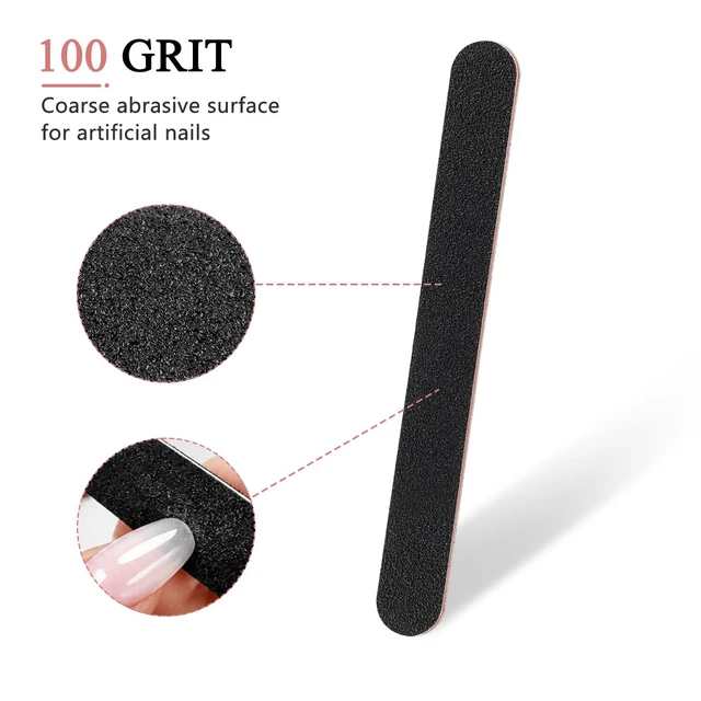 Alt view image 2 of 6 - HeeYaa 10 Pack Professional Double Sided 100/180 Grit Nail Files Emery Board for Manicure Pedicure Black