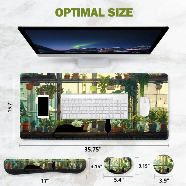 Alt view image 3 of 7 - ToLuLu Extended Gaming Mouse Pad with Memory Foam Keyboard and Mouse Wrist Rest Set