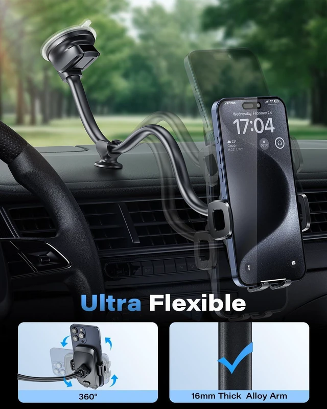 Alt view image 3 of 7 - 1Zero Solid 14-Inch Gooseneck Long Arm Car Truck Phone Mount Holder