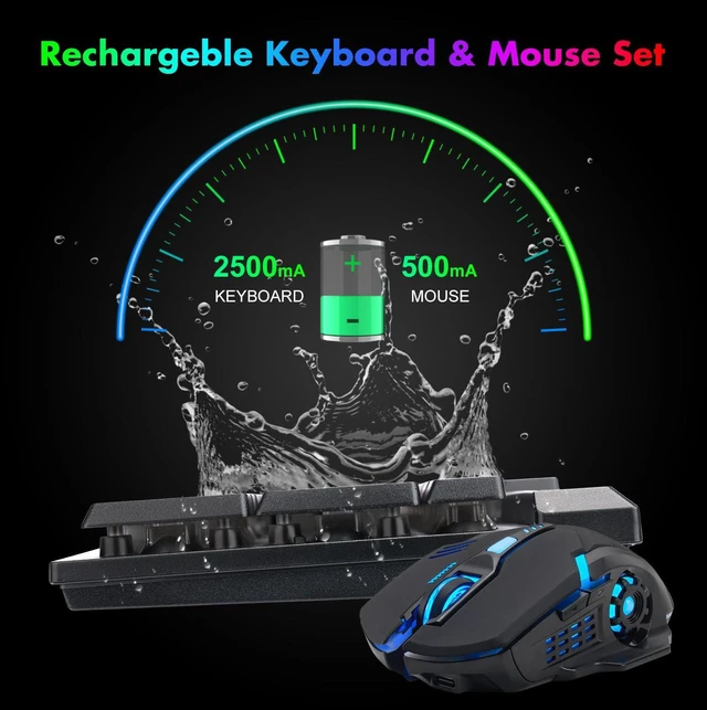 Alt view image 3 of 6 - Gaming Wireless Keyboard and Mouse RGB Backlit Rechargeable Battery