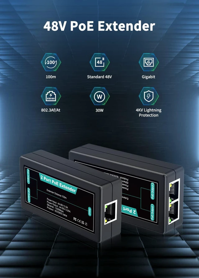 Alt view image 3 of 7 - NICGIGA 2 Port Gigabit PoE Extender, 1 in 2 Out, IEEE 802.3af/at, 100 Meters (328 ft), Power Over Ethernet Repeater for IP Cameras, IP Phone, Wireless AP