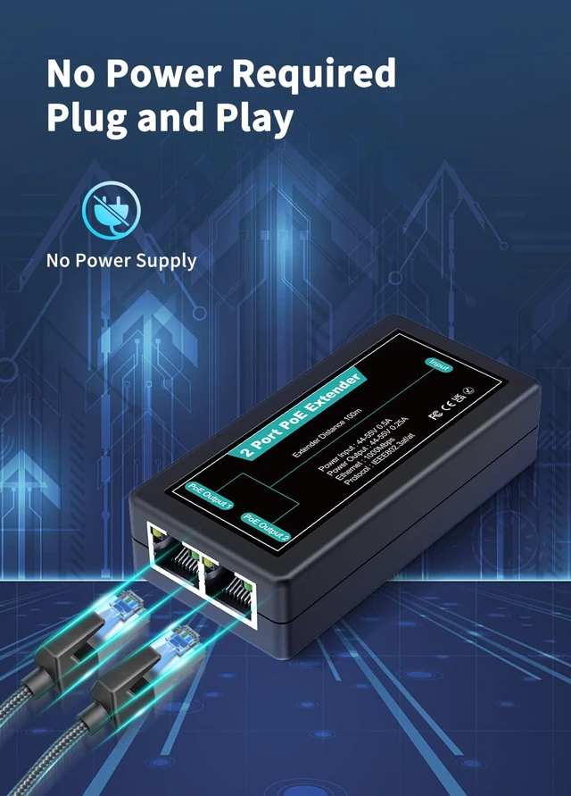 Alt view image 7 of 7 - NICGIGA 2 Port Gigabit PoE Extender, 1 in 2 Out, IEEE 802.3af/at, 100 Meters (328 ft), Power Over Ethernet Repeater for IP Cameras, IP Phone, Wireless AP