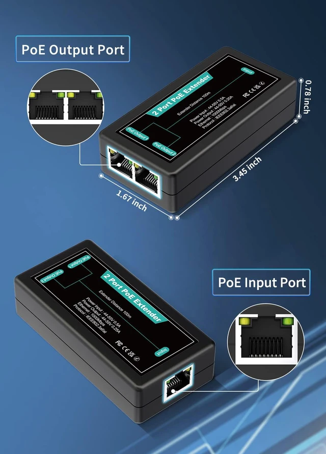 Alt view image 2 of 7 - NICGIGA 2 Port Gigabit PoE Extender, 1 in 2 Out, IEEE 802.3af/at, 100 Meters (328 ft), Power Over Ethernet Repeater for IP Cameras, IP Phone, Wireless AP