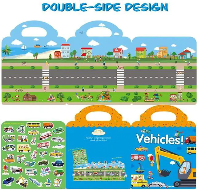 Alt view image 7 of 7 - Reusable Sticker Book Vehicles Truck Stickers Educational Learning Toys Travel Activity Books for Toddler Girls Boys Age 3+ Birthday Gifts