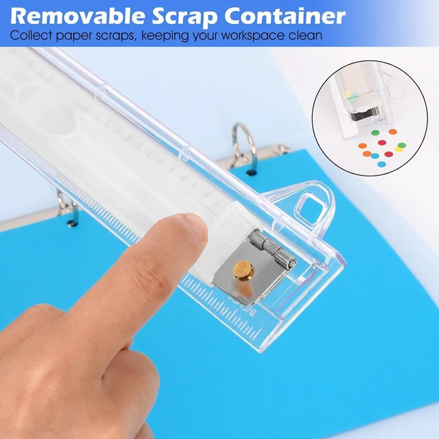 Alt view image 3 of 6 - Portable 3-Hole Punch for 3 Ring Binder, Upgraded Removable Scrap Container, Durable with 10-Inch Ruler, 5-Sheet Capacity, for School, Office