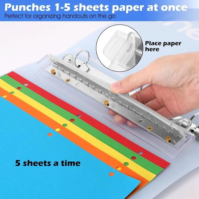 Alt view image 4 of 6 - Portable 3-Hole Punch for 3 Ring Binder, Upgraded Removable Scrap Container, Durable with 10-Inch Ruler, 5-Sheet Capacity, for School, Office