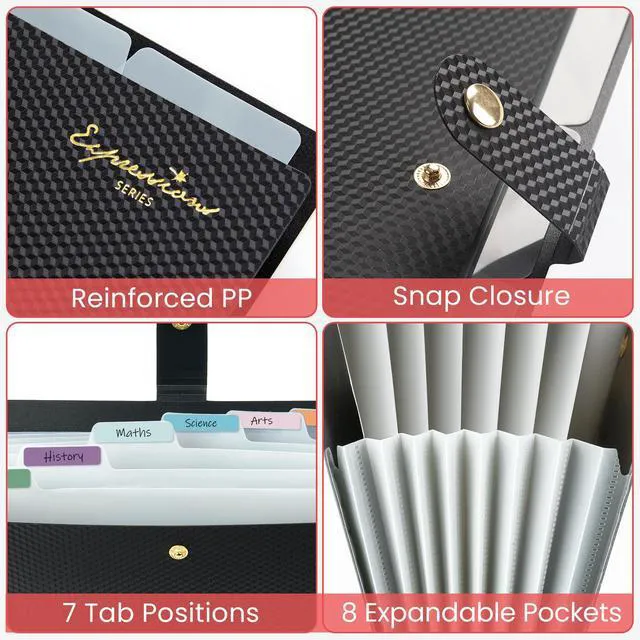 Alt view image 3 of 7 - Sooez 8 Pocket Accordion File Organizer, Expanding File Folder with Labels