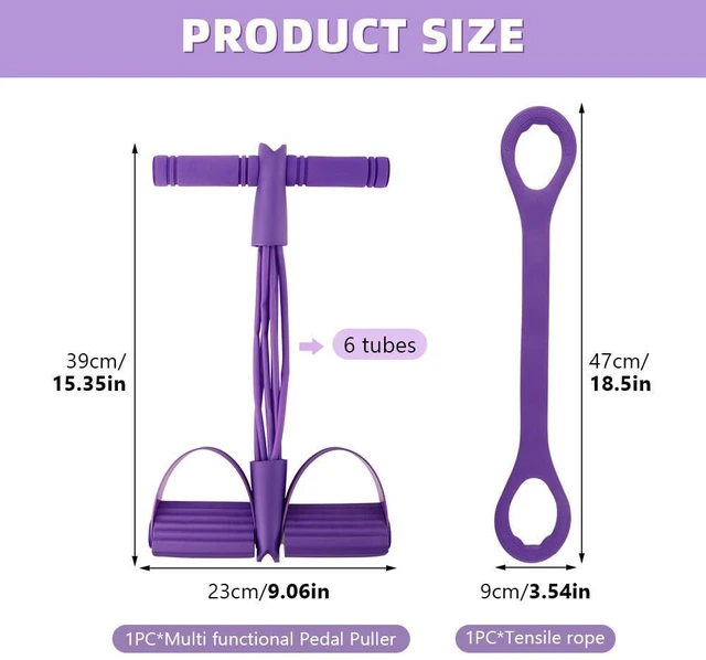 Alt view image 5 of 7 - 6-Tube Resistance Bands with Pedal Ankle Puller, Handle & Tensile Rope for Exercise, Sit Up, Home Gym, Women Men
