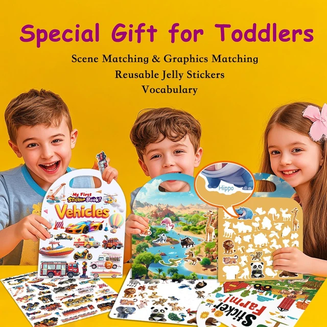 Alt view image 5 of 6 - 3-Pack Reusable Sticker Books for Toddlers 2-4 Years - Vehicles, Trucks, Animals & Farm Jelly Activity Stickers for Boys Girls, Road Trip Airplane Train Travel Essentials