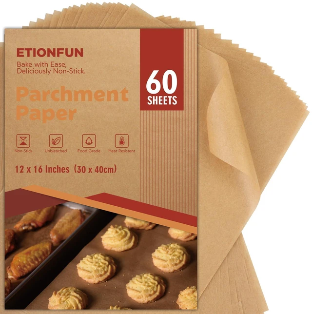 Main image of 60Pcs Unbleached Parchment Paper Sheets 12x16 Inches Precut for Baking Air Fryer Grilling Steaming