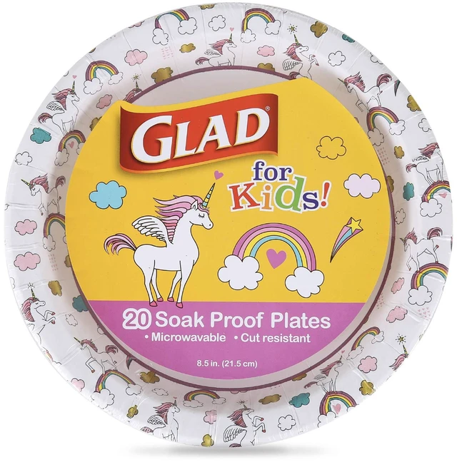 Main image of Glad for Kids Disposable Paper Plates, Unicorns, 8.5in, 20 Count