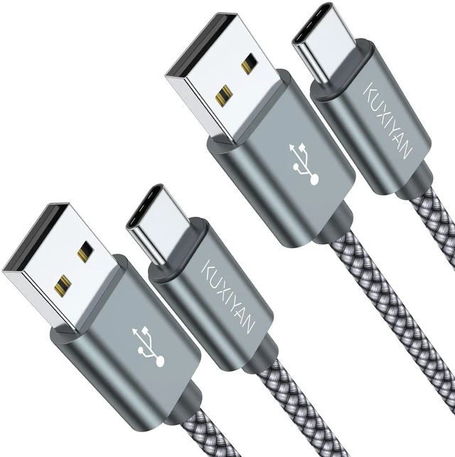 Main image of USB-C Cable (2-Pack, 3FT) - Nylon Braided Fast Charging Sync Cord Compatible with iPhone 17 Air/16 Pro Max, Samsung Galaxy S10 Plus, Google Pixel 2 (Gray)