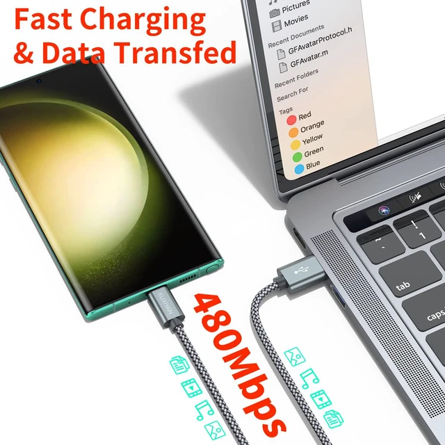 Alt view image 4 of 6 - USB-C Cable (2-Pack, 3FT) - Nylon Braided Fast Charging Sync Cord Compatible with iPhone 17 Air/16 Pro Max, Samsung Galaxy S10 Plus, Google Pixel 2 (Gray)