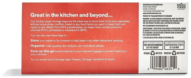 Alt view image 2 of 2 - 365 by Whole Foods Market, Quart Size Storage Bags, Double Zipper, 50 Count