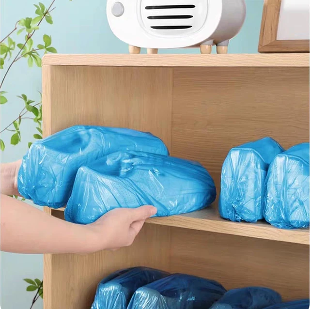 Alt view image 4 of 5 - 100PCS (50Pairs) Disposable Shoe Covers, Waterproof Non-Slip Durable Plastic Boot Covers for Indoor Cleaning, Real Estate, Travel, Construction Workplaces (Blue)