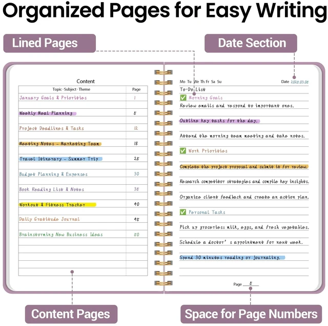 Alt view image 4 of 6 - A5 College Ruled Lined Spiral Notebook