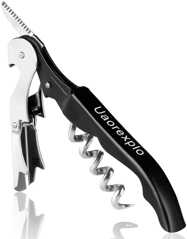 Main image of Professional Heavy Duty Stainless Steel Wine Opener, Compact Foldable Wine Key, Double Hinged Corkscrew with Foil Cutter, for Servers, Bartenders, Sommelier (Black)