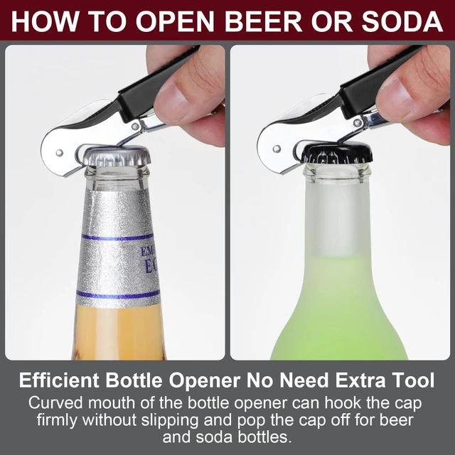 Alt view image 2 of 6 - Professional Heavy Duty Stainless Steel Wine Opener, Compact Foldable Wine Key, Double Hinged Corkscrew with Foil Cutter, for Servers, Bartenders, Sommelier (Black)