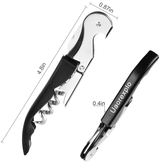 Alt view image 6 of 6 - Professional Heavy Duty Stainless Steel Wine Opener, Compact Foldable Wine Key, Double Hinged Corkscrew with Foil Cutter, for Servers, Bartenders, Sommelier (Black)