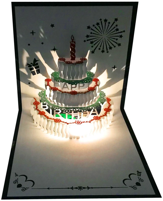 Main image of 3D Pop Up Birthday Cards with Warming LED Light and Cake Music, Laser Cut Greeting Card, 1 Pack for Mom Wife Sister Boy Girl Friends