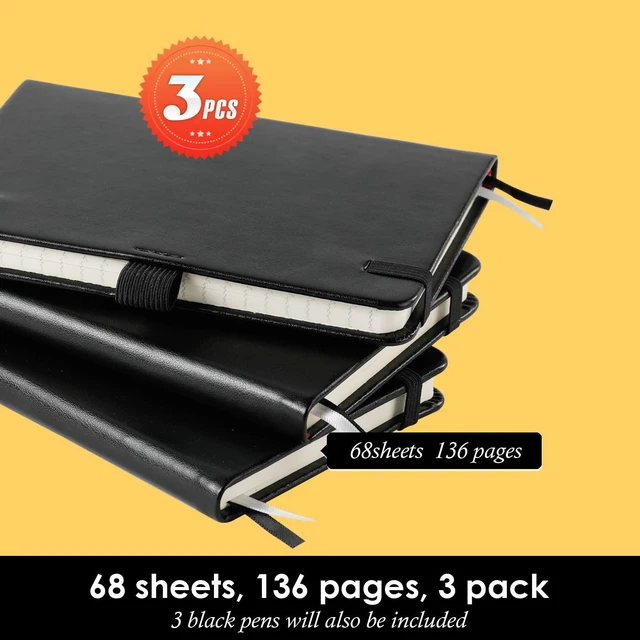 Alt view image 4 of 6 - Pocket Journal A6 3.7x5.7 Inches, 3 Pack, Black Leather Cover