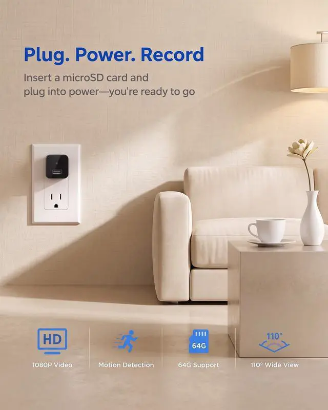 Alt view image 5 of 5 - NJINALW USB Charger Hidden Camera, 1080P with Motion Detection, 64GB Micro SD Card Included, No WiFi, for Home Window Indoor Security
