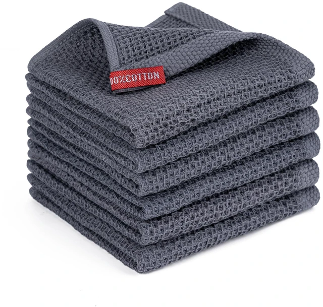 Main image of 6-Pack 100% Cotton Kitchen Dish Cloths, 12x12 Inches, Dark Grey