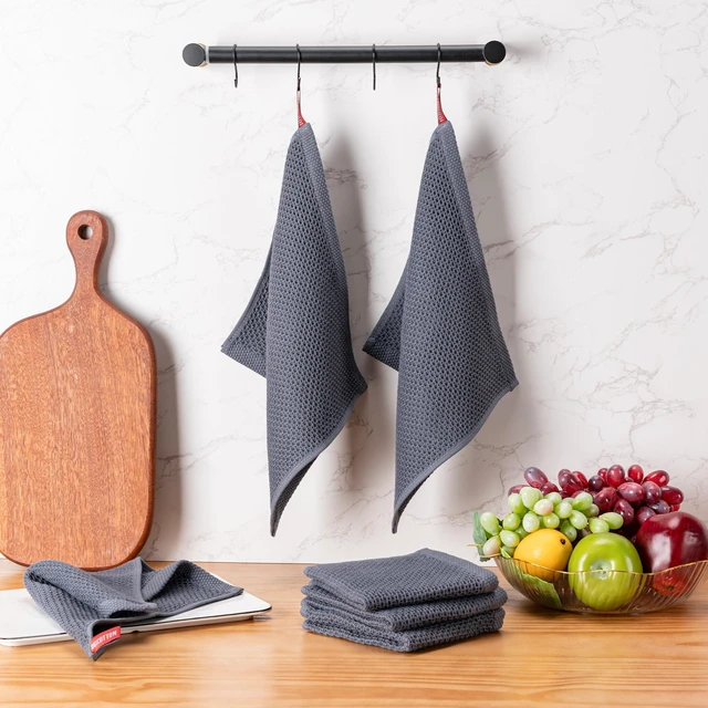 Alt view image 4 of 7 - 6-Pack 100% Cotton Kitchen Dish Cloths, 12x12 Inches, Dark Grey