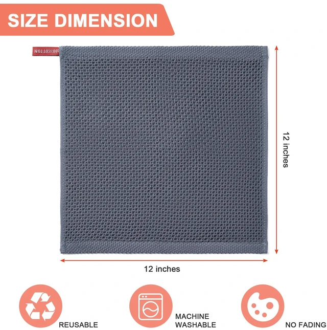 Alt view image 3 of 7 - 6-Pack 100% Cotton Kitchen Dish Cloths, 12x12 Inches, Dark Grey