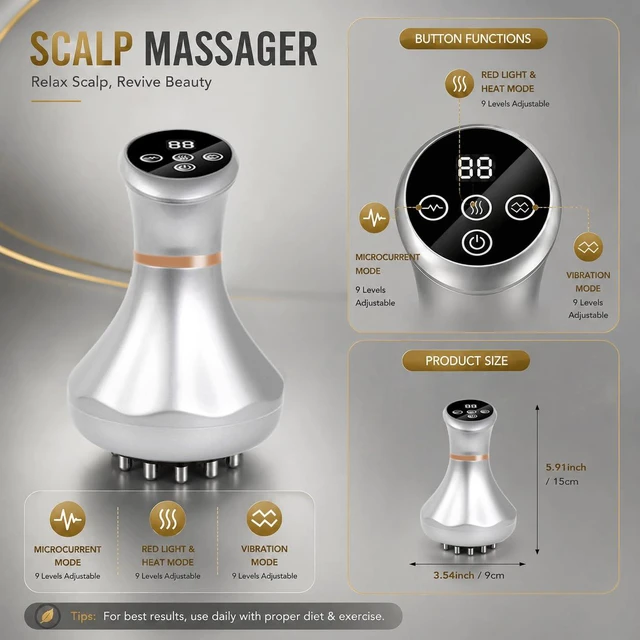 Alt view image 6 of 7 - 4-in-1 Lymphatic Drainage Massager, Anti-Cellulite Massage Tool with Heating, Vibration and Light Therapy, Full Body Pain Relief and Skin Tightening