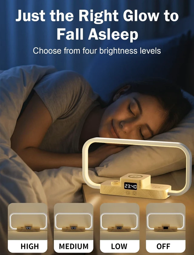 Alt view image 5 of 7 - Wireless Charger LED Bedside Lamp, 3-in-1 Touch Control, 5 Color Modes, Dimmable, Clock, Nightstand Desk Lamp for Bedroom, Gifts for Women Men Friends