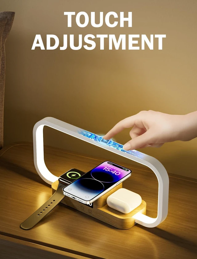 Alt view image 7 of 7 - Wireless Charger LED Bedside Lamp, 3-in-1 Touch Control, 5 Color Modes, Dimmable, Clock, Nightstand Desk Lamp for Bedroom, Gifts for Women Men Friends