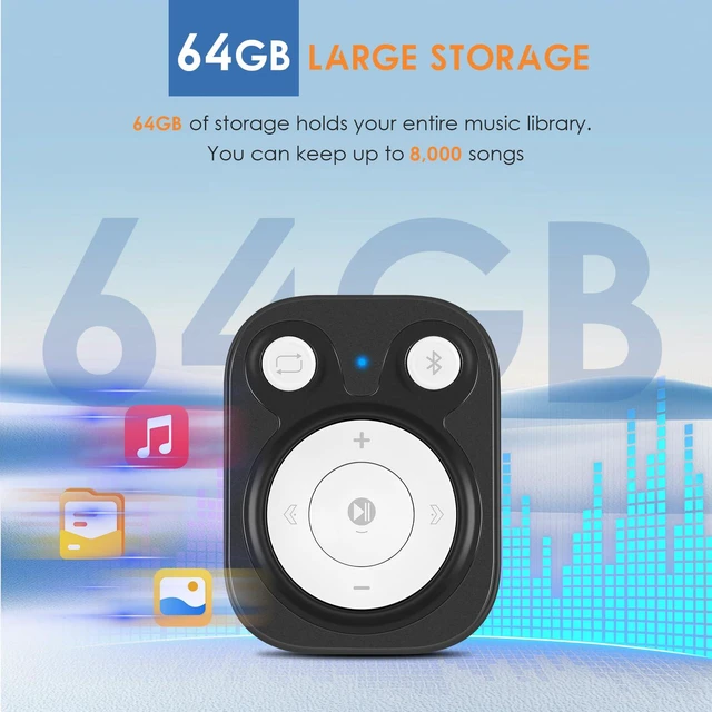 Alt view image 3 of 7 - 64GB Clip MP3 Player with Bluetooth 5.3, 15Hrs Battery, Earphones Included, 1000+ Songs Storage, No Phone Needed, Portable for Kids, Sports, Reading, Learning, Meetings
