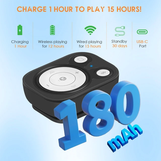 Alt view image 7 of 7 - 64GB Clip MP3 Player with Bluetooth 5.3, 15Hrs Battery, Earphones Included, 1000+ Songs Storage, No Phone Needed, Portable for Kids, Sports, Reading, Learning, Meetings