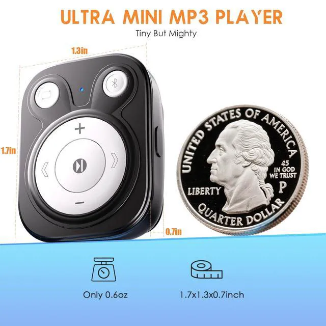 Alt view image 2 of 7 - 64GB Clip MP3 Player with Bluetooth 5.3, 15Hrs Battery, Earphones Included, 1000+ Songs Storage, No Phone Needed, Portable for Kids, Sports, Reading, Learning, Meetings