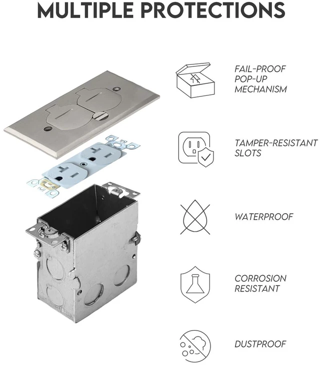 Alt view image 5 of 6 - Recessed Floor Outlet Box, 1-Gang, Nickel