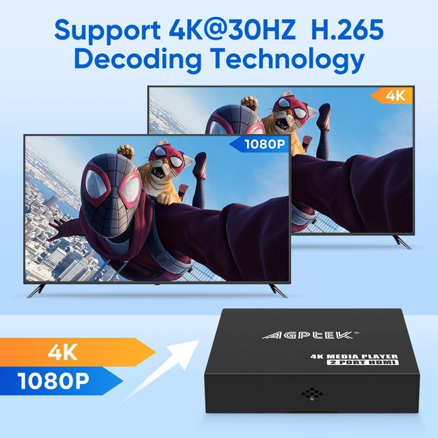 Alt view image 5 of 7 - 4K@30Hz Dual HDMI Media Player with AV/VGA Output