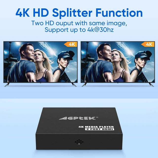 Alt view image 2 of 7 - 4K@30Hz Dual HDMI Media Player with AV/VGA Output