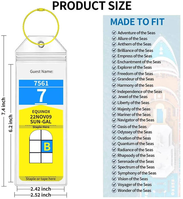 Alt view image 3 of 5 - Royal Caribbean Luggage Tag Holders, 10 Pack Clear Zip Seal with Steel Loops and 10 Colors Ring