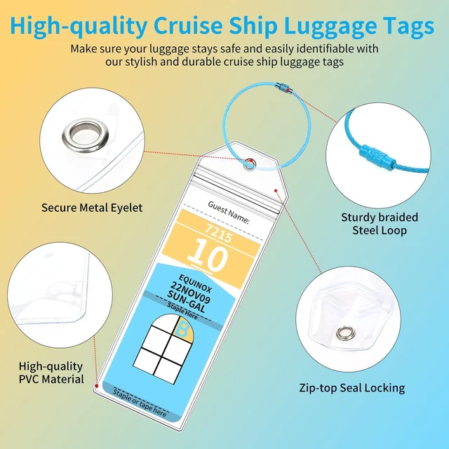 Alt view image 2 of 5 - Royal Caribbean Luggage Tag Holders, 10 Pack Clear Zip Seal with Steel Loops and 10 Colors Ring