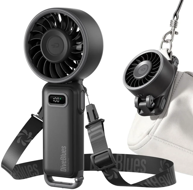 Main image of Diveblues 100-Speed Turbo Fan, Strong Airflow, Foldable 4-in-1, USB-C Rechargeable, Lightweight for Neck, Desk, Travel, Summer, Concerts, Outdoor