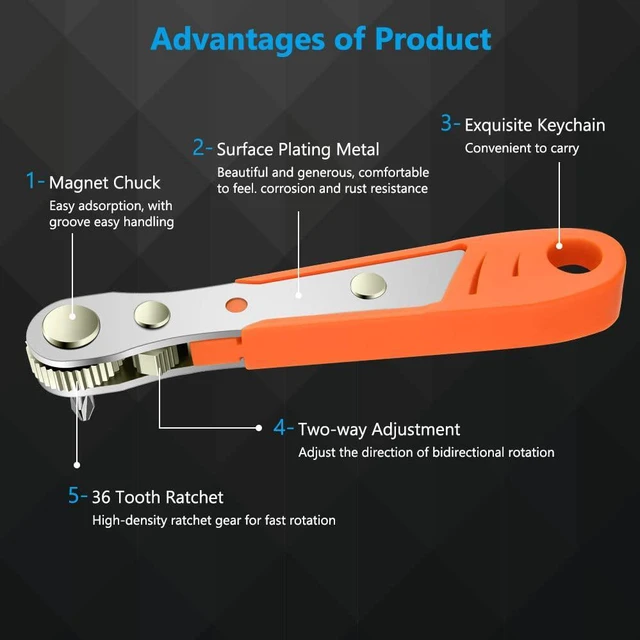 Alt view image 2 of 7 - OSDUE Mini Ratchet Wrench, Right Angle Phillips Magnetic Screwdriver, 1/4" Drive High Torque Offset Reversible for Tight Spaces (1 Piece)